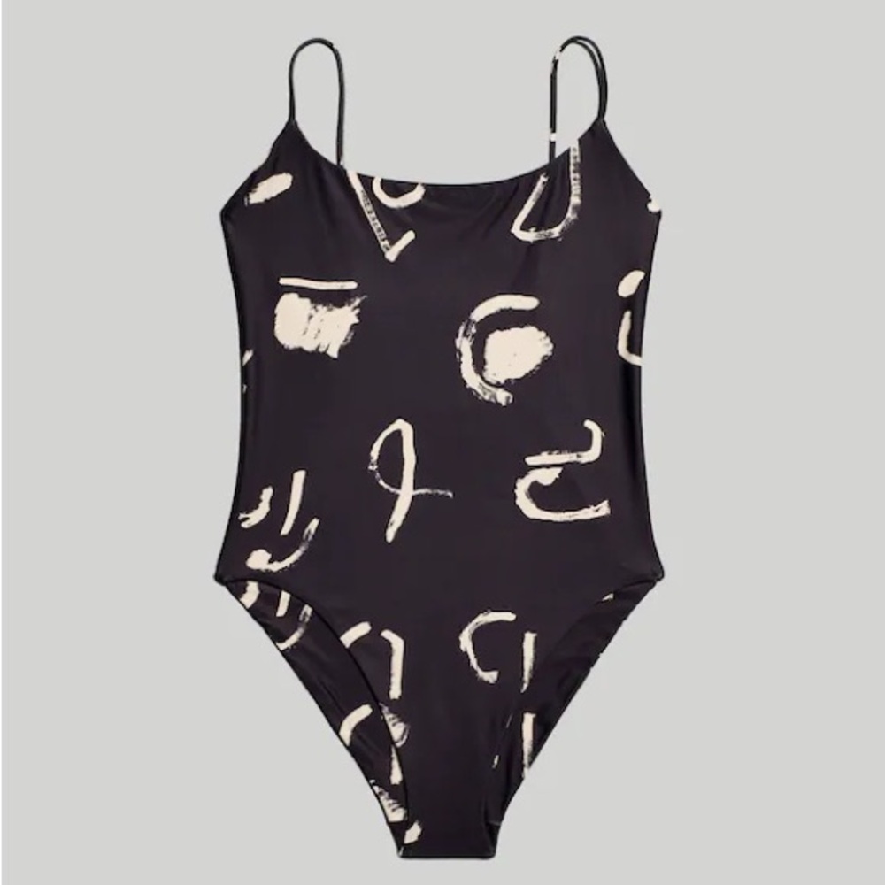 Madewell x Caroline Z Spaghetti-Strap One-Piece Swimsuit in Abstract Alpha